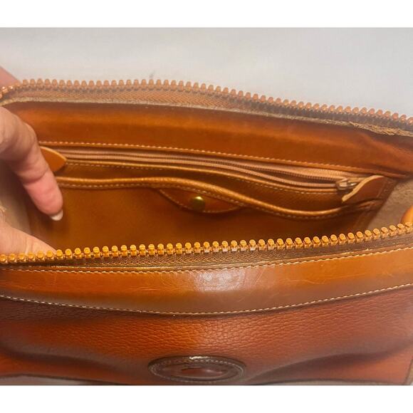 Vintage Dooney & Bourke Brown Pebble Leather Brown Trim Satchel Shoulder Handbag - Picture 6 of 11